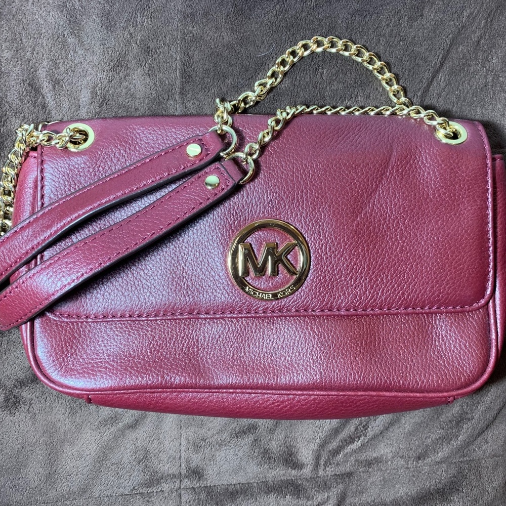 Michael Kors burgundy & gold shoulder bag